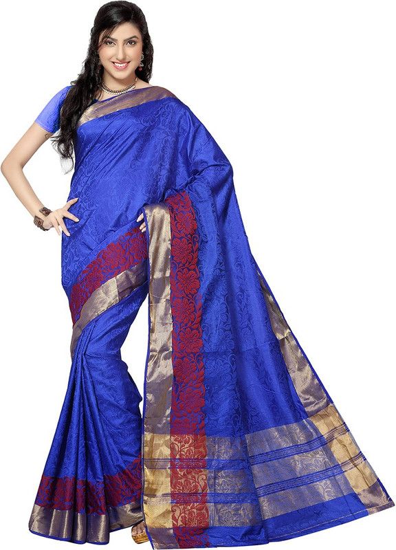 Self Design Kanjivaram Cotton Blend, Art Silk Saree  (Blue)