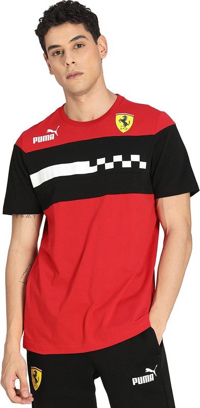 Ferrari Race SDS Tee Men Color Block Round Neck Cotton Blend Red T-Shirt