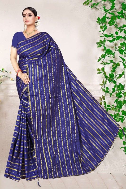 Striped Bollywood Art Silk Saree  (Dark Blue)