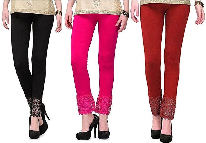 Leipzing Ankle Length Western Wear Legging  (Black, Pink, Maroon, Solid)