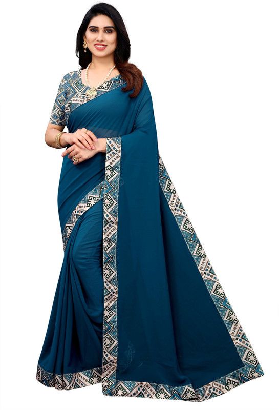 Self Design, Woven, Solid/Plain Bollywood Georgette, Silk Blend Saree  (Dark Blue)