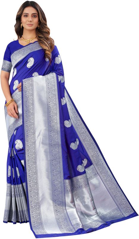 Woven Fashion Silk Blend Saree  (Dark Blue)