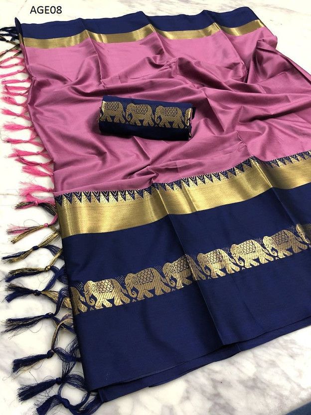 Embroidered Assam Silk Cotton Silk Saree  (Pink)