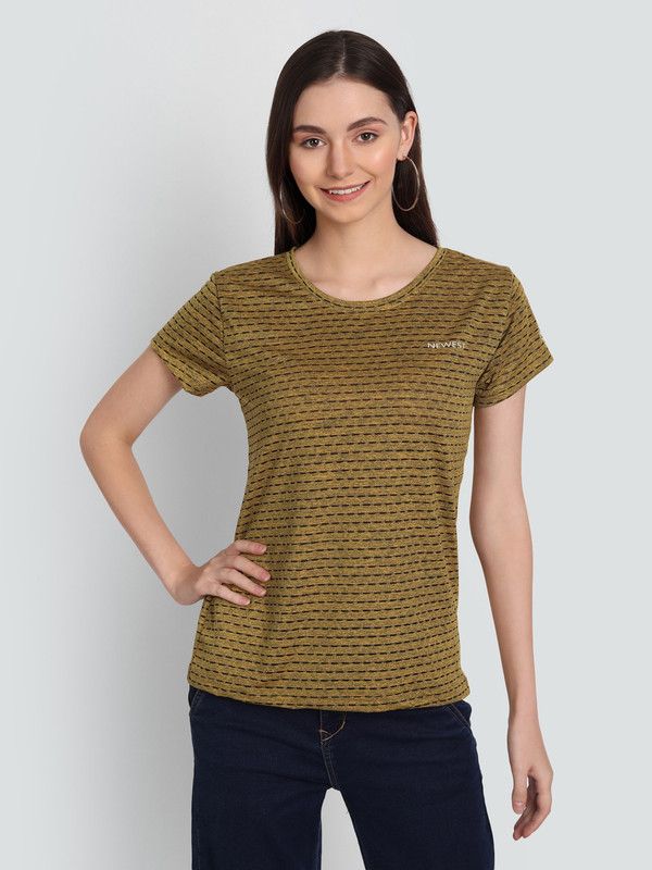 Women Printed Round Neck Nylon Yellow T-Shirt