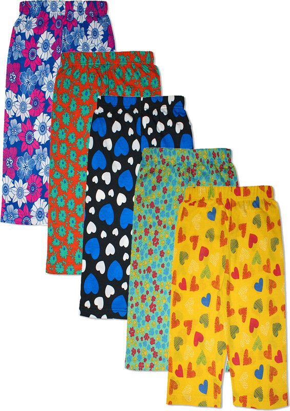 Capri For Girls Casual Floral Print, Printed Pure Cotton  (Multicolor Pack of 5)