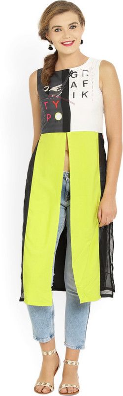 Casual Sleeveless Printed Women Green, Black Top