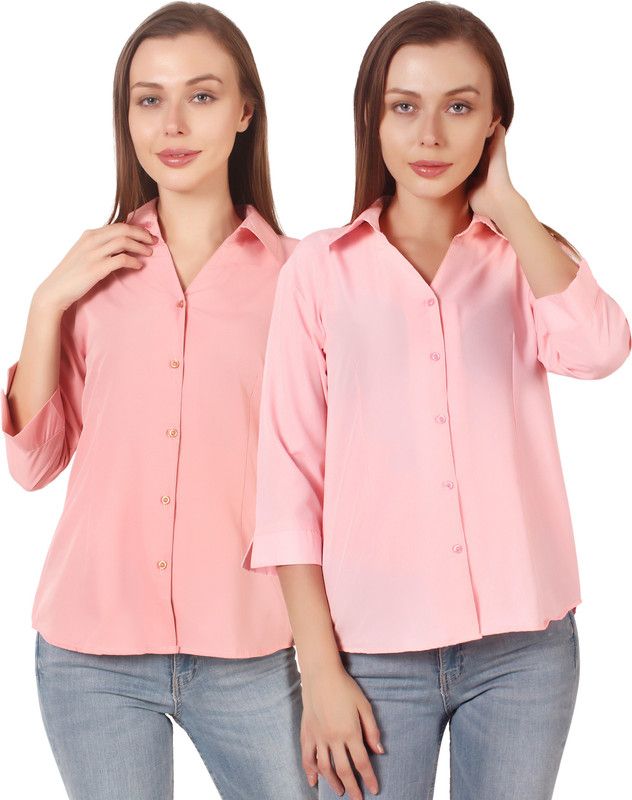 Women Regular Fit Solid Cut Away Collar Formal Shirt  (Pack of 2)