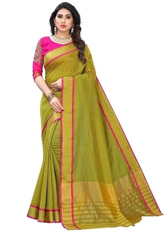 Applique Daily Wear Cotton Silk Saree  (Green)