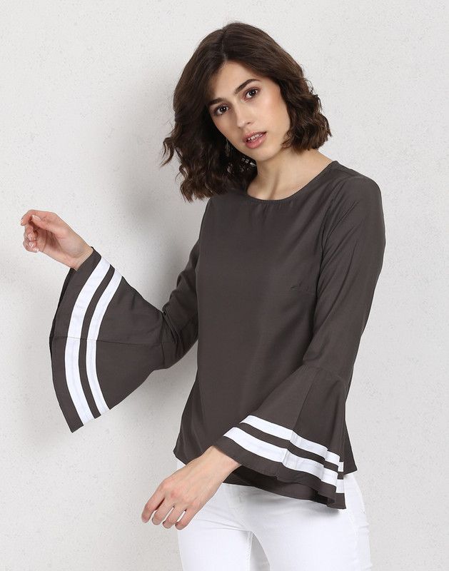 Formal Bell Sleeves Solid Women Multicolor Top