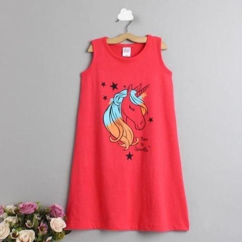 Girls Above Knee Casual Dress  (Orange, Sleeveless)