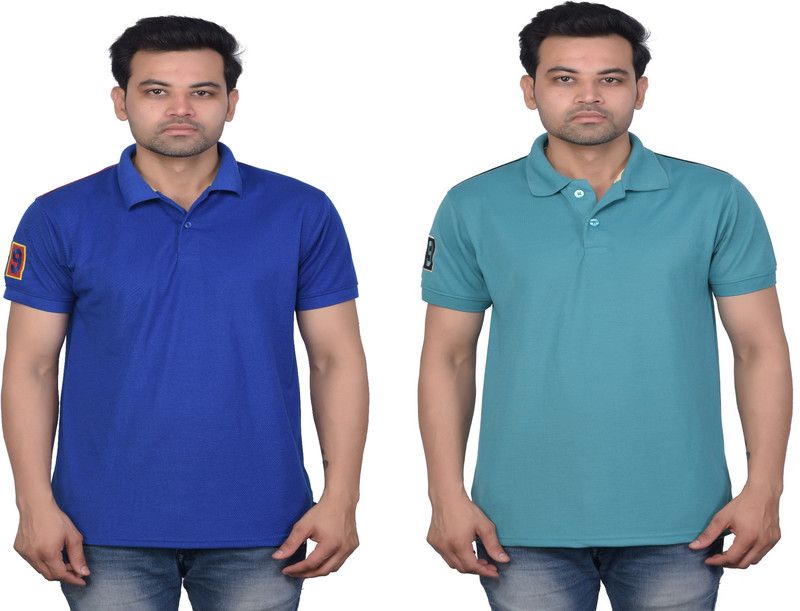 Solid Men Blue, Light Blue T-Shirt  (Pack of 2)