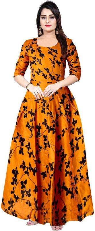 Women Gown Orange, Black Dress