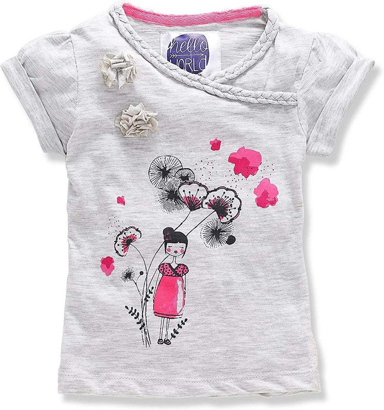 Girls Casual Cotton Jersey Top  (Grey, Pack of 1)