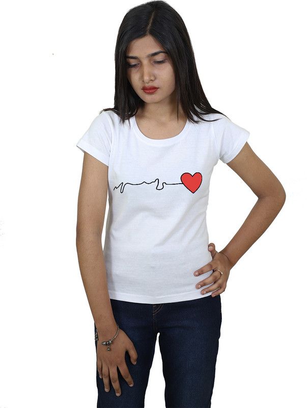 Heart-1M-W Women Graphic Print Round Neck Reversible Cotton Blend White T-Shirt