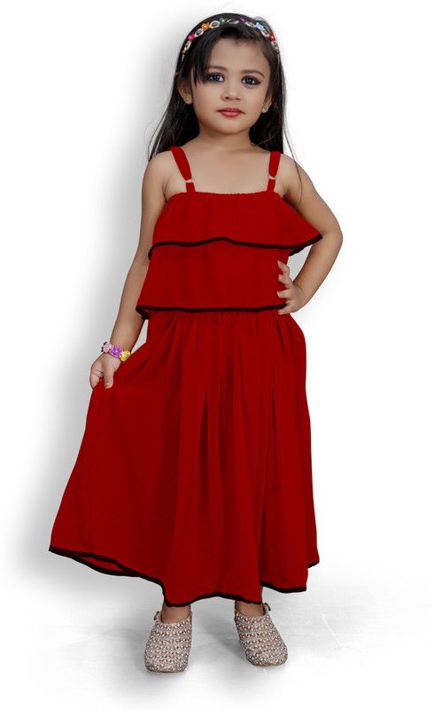 Baby Girls Maxi/Full Length Party Dress  (Red, Noodle strap)