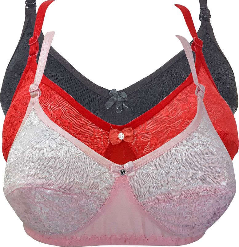 Pack of 3 Women Bralette Bra  (Red, Pink, Black)