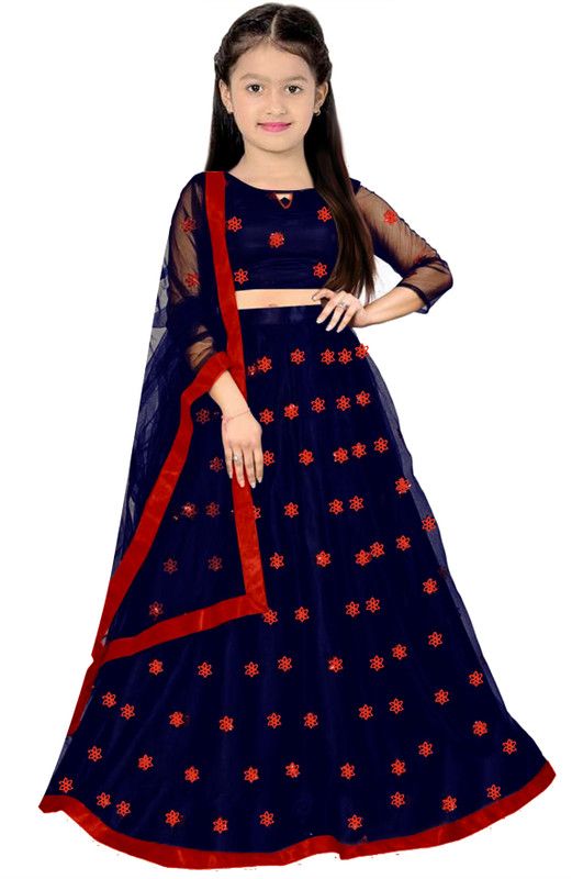 Girls Lehenga Choli Ethnic Wear, Party Wear Embroidered Lehenga Choli  (Blue, Pack of 1)