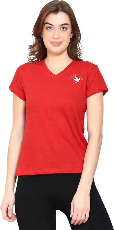 Embroidered Women Red T-Shirt
