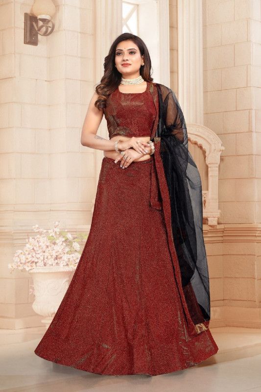 Embellished Semi Stitched Lehenga Choli  (Red)