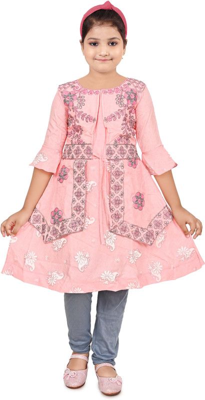 Baby Girls Casual Kurta Legging  (Pink)