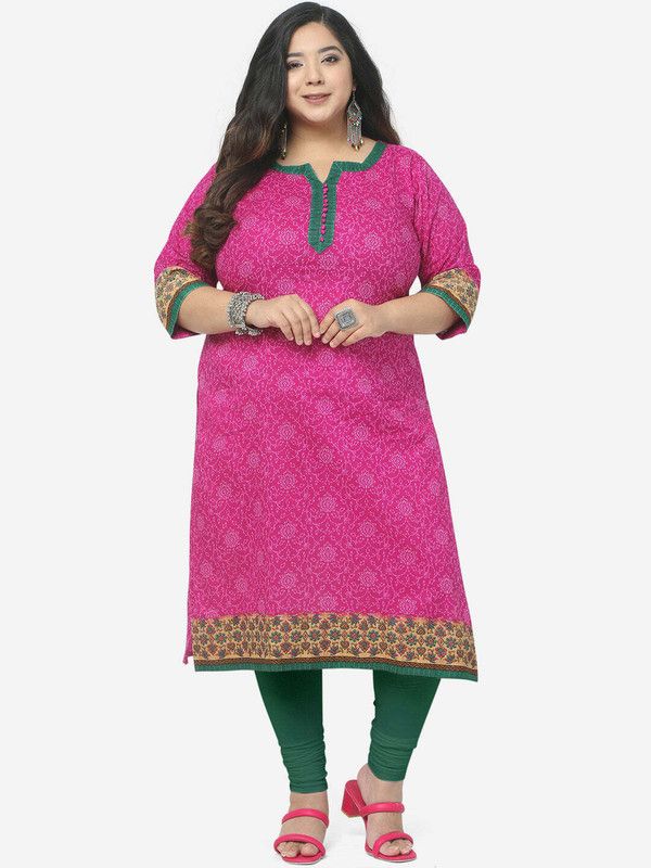 Women Kalamkari Pure Cotton Straight Kurta  (Pink)