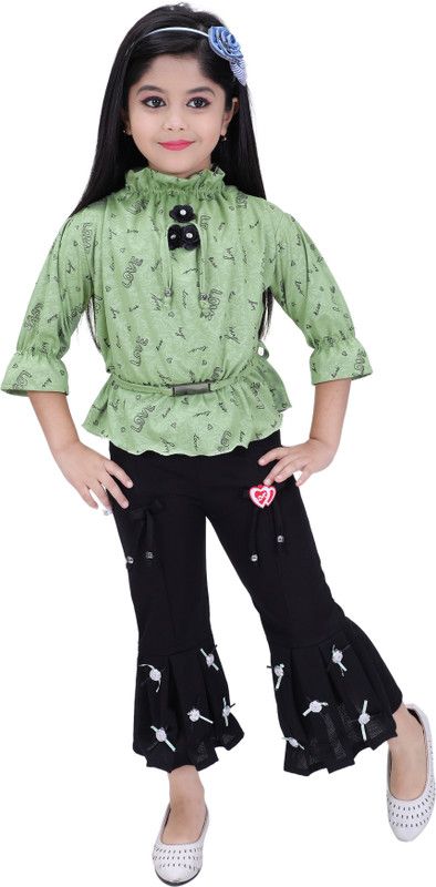 Angry Birds Girls Calf Length Casual Dress  (Green, 3/4 Sleeve)