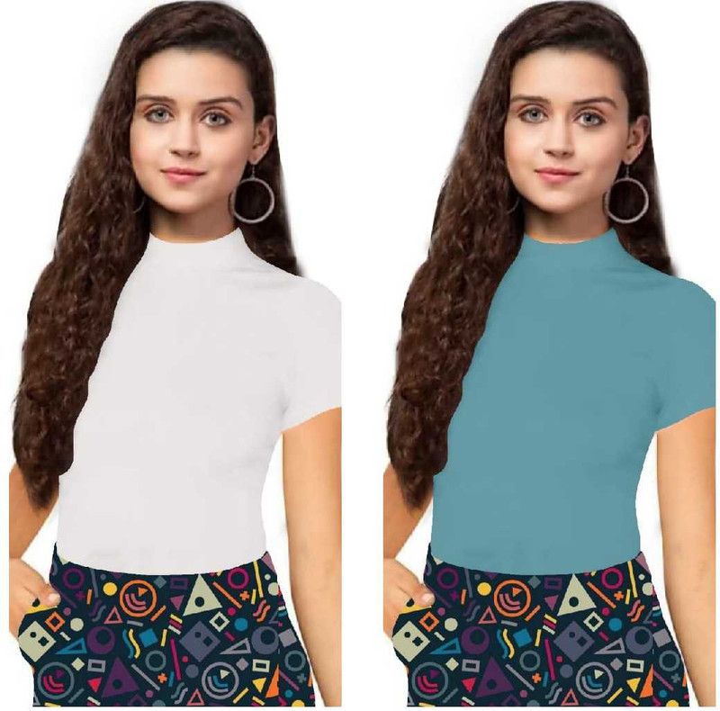 Casual Solid Women Light Green, White Top