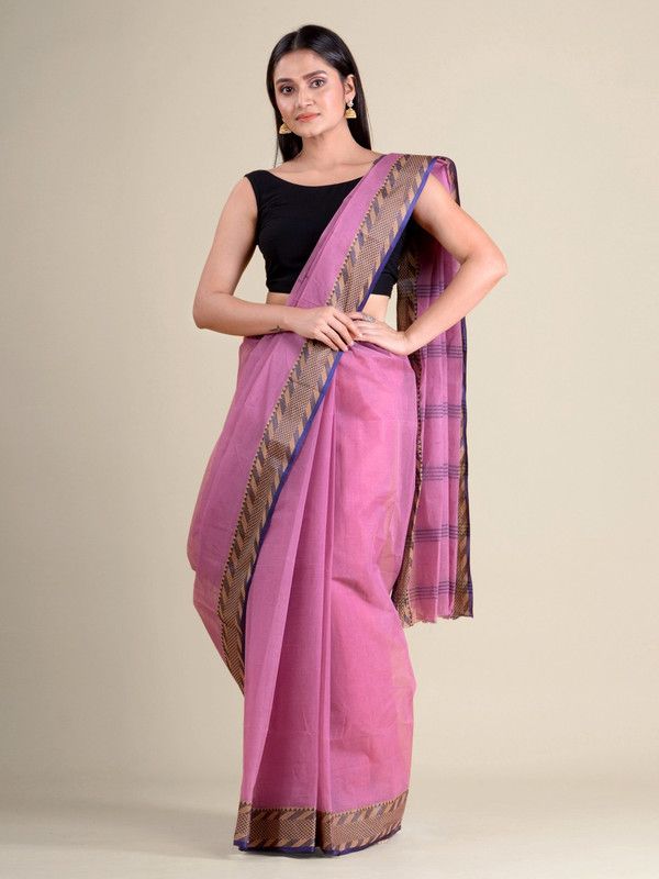 Woven Tant Cotton Blend Saree  (Magenta)