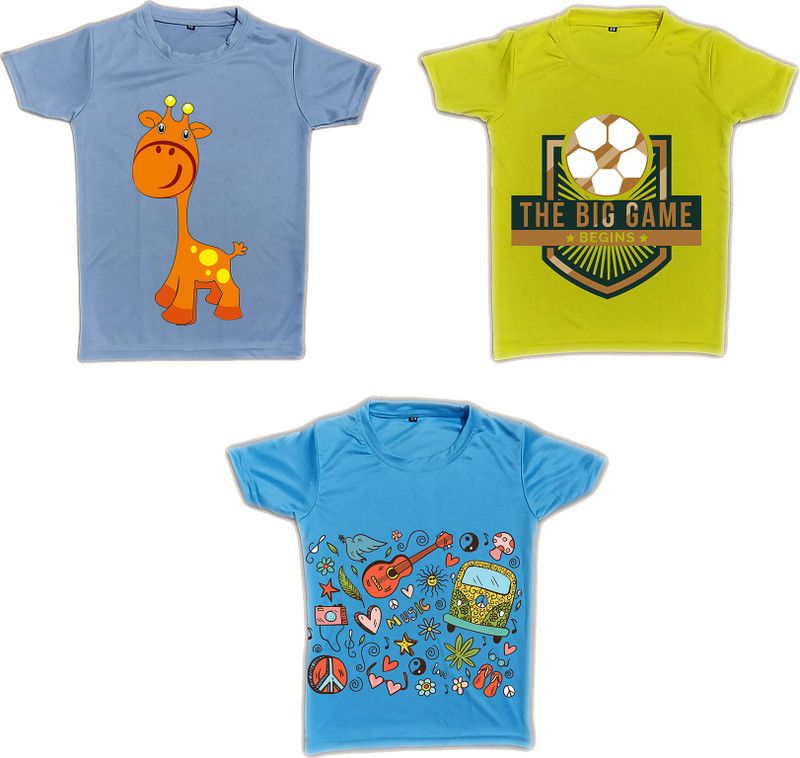 Boys & Girls Printed Polyester T Shirt  (Multicolor, Pack of 3)