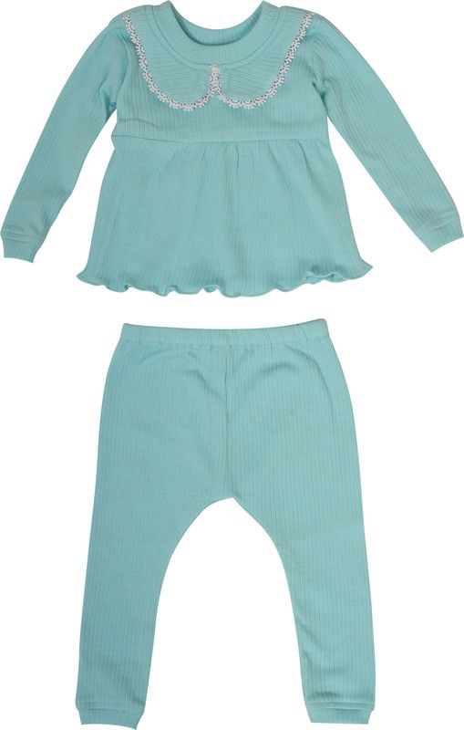 Baby Girls Casual Top Pant  (Light Blue)