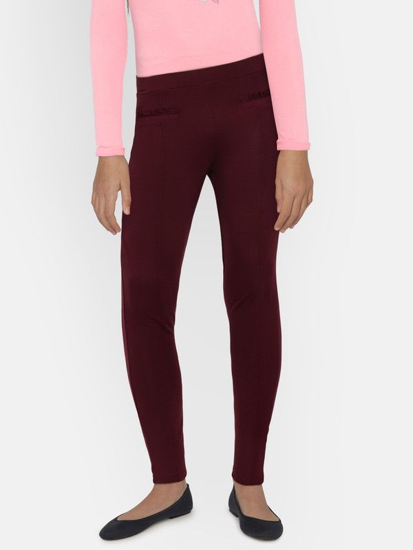Jegging For Girls  (Maroon, Pack of 1)