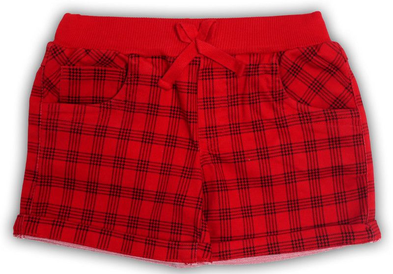 Short For Girls Casual Checkered Cotton Lycra Blend  (Red, Pack of 1)