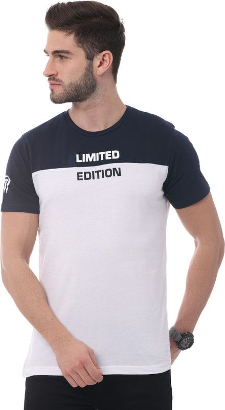 TRICOTEE MENS TEES Men Typography Round Neck Cotton Blend Navy Blue T-Shirt