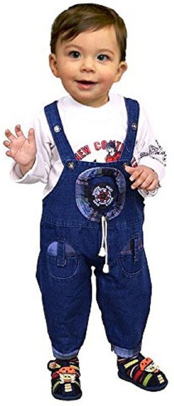 Dungaree For Boys & Girls Casual Embroidered Denim  (White, Pack of 1)