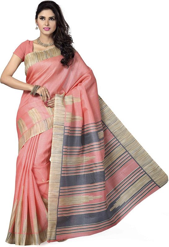 Solid/Plain Bhagalpuri Art Silk Saree  (Orange)