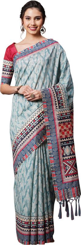 Geometric Print Bollywood Art Silk Saree  (Light Blue)