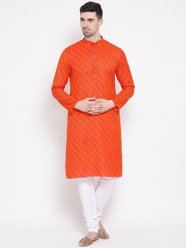 Men Paisley Pure Cotton Straight Kurta  (Red)