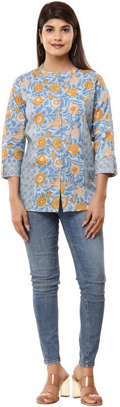 Formal Regular Sleeves Printed Women Grey Top