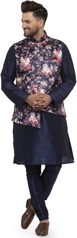 Men Pure Silk Kurta, Ethnic Jacket and Pyjama Set