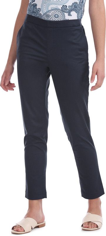 Women Skinny Fit Blue Cotton Blend Trousers