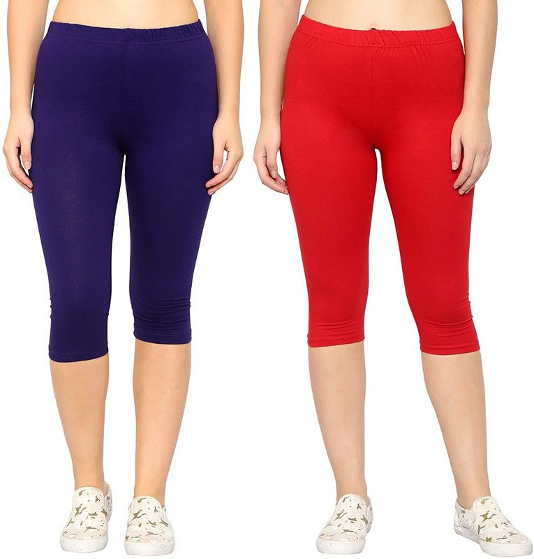 Women's Regular Fit Plain 3/4th Capri Leggings Pants Women Purple, Red Capri