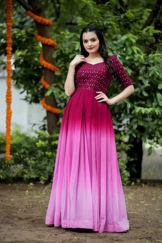 Women Self Design Georgette Anarkali Kurta  (Pink)