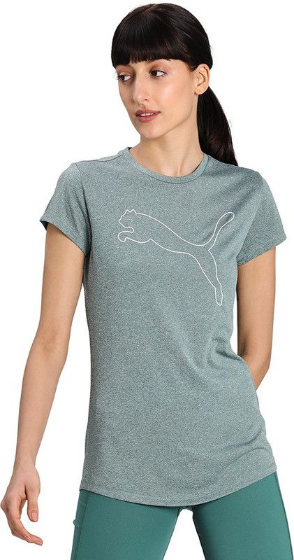 RTG Heather Logo Tee Women Printed Round Neck Polyester Blue T-Shirt