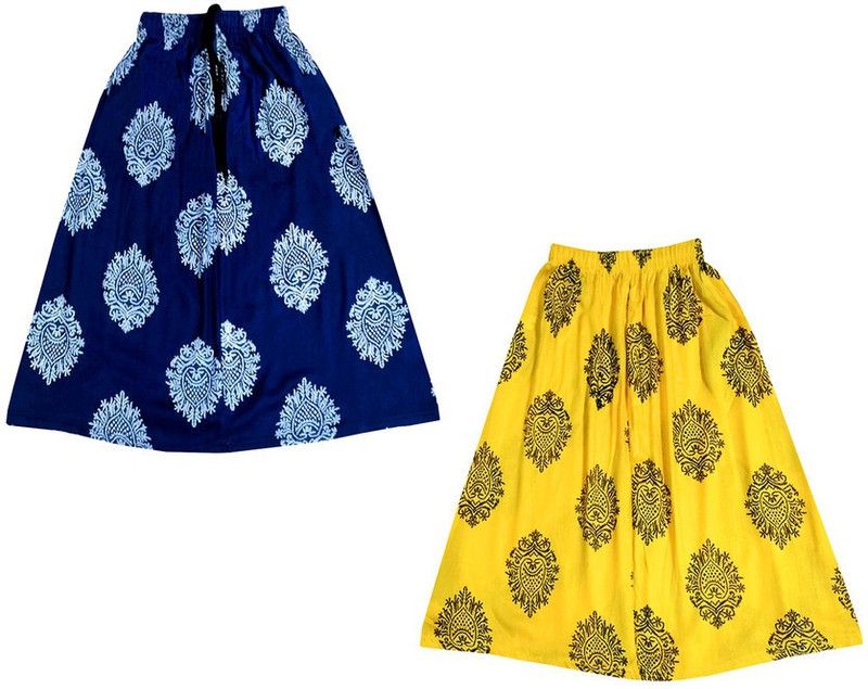 Girls Floral Print Pleated Dark Blue, Maroon Skirt
