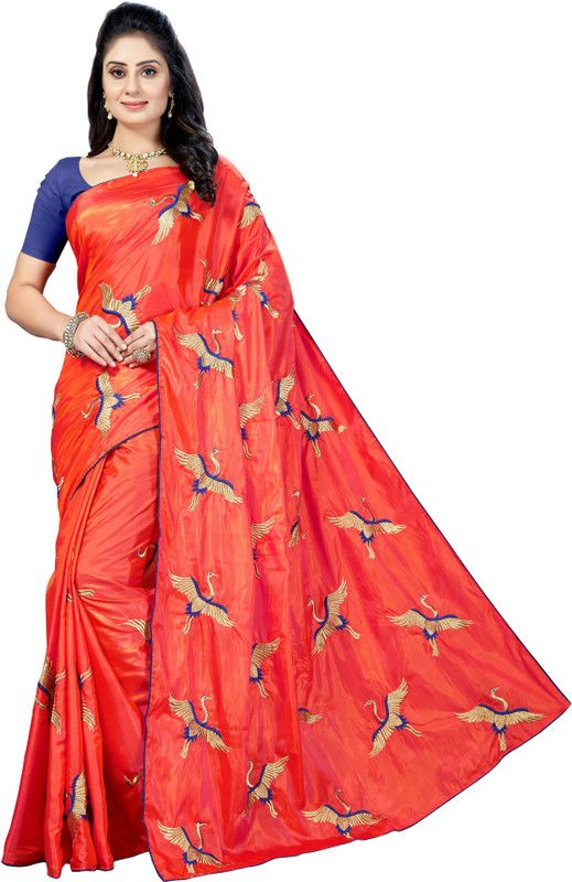 Embroidered Mysore Art Silk Saree  (Orange)