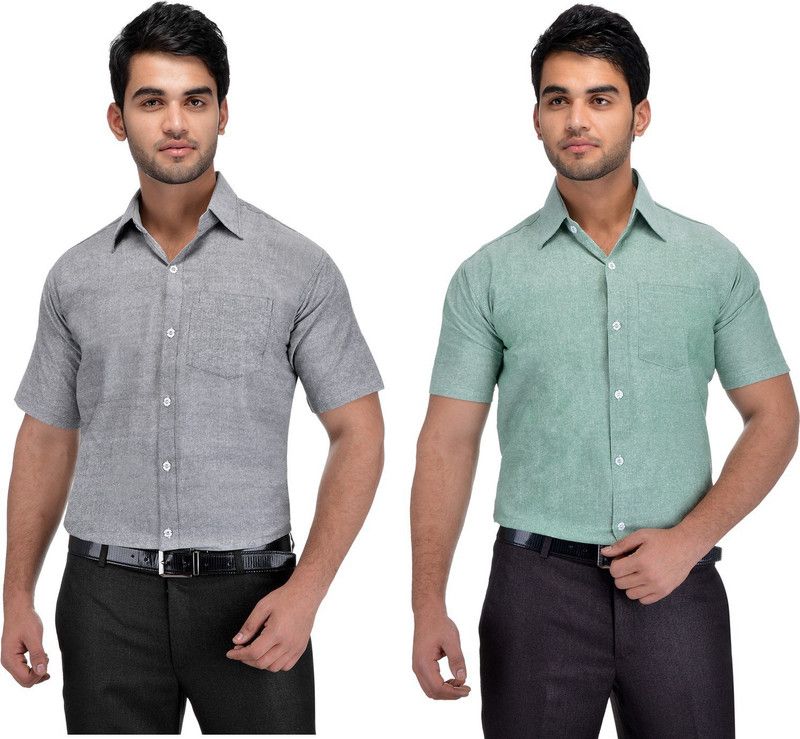 Men Solid Casual Grey, Blue Shirt  (Pack of 2)