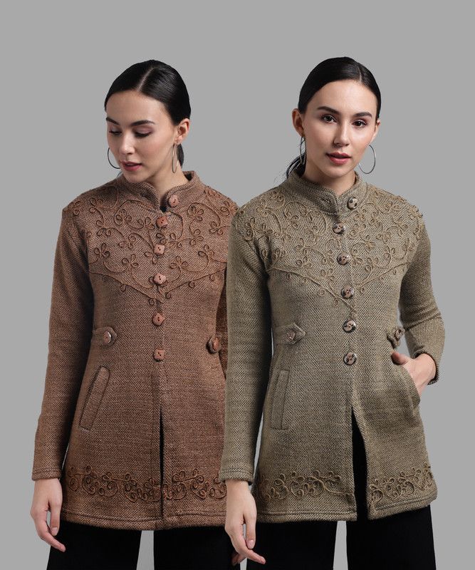 Women Solid Collared Neck Multicolor Sweater