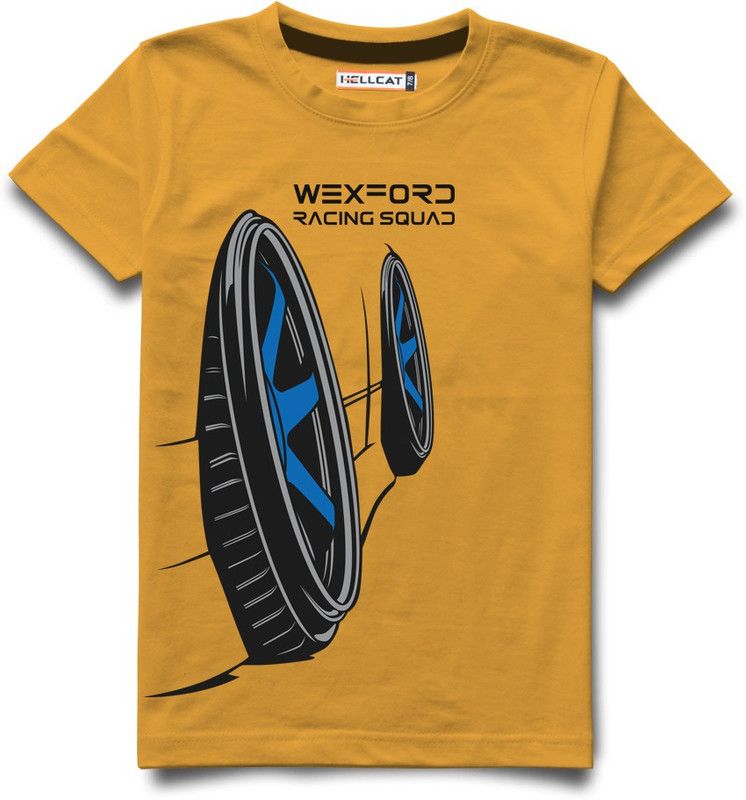 Boys Printed Cotton Blend T Shirt  (Yellow, Pack of 1)