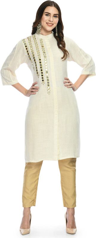 Women Solid Viscose Rayon Straight Kurta  (White)