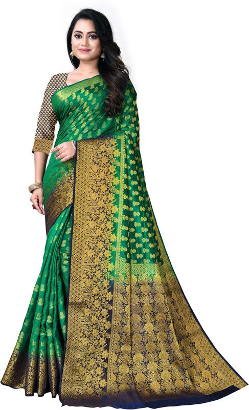 Woven Banarasi Pure Silk Saree  (Green)
